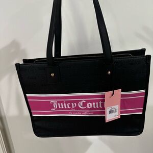 Juicy Couture Black Tote with Pink Logo Stripe